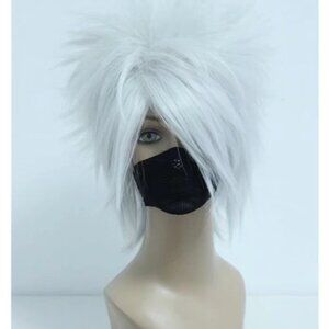 COSPLAZA Silver White Short Spiky Synthetic Cosplay Wig for Male Anime Character